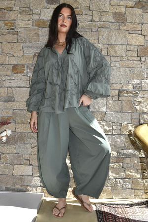 Ida Embroidered Smock Blouse Khaki /12=